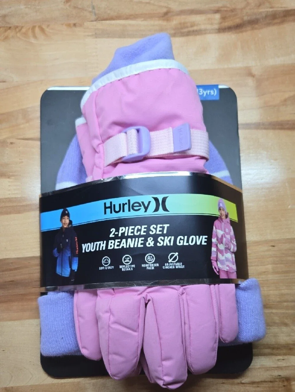 Hurley Pink & Lavender Youth Ski Beanie and Glove Set